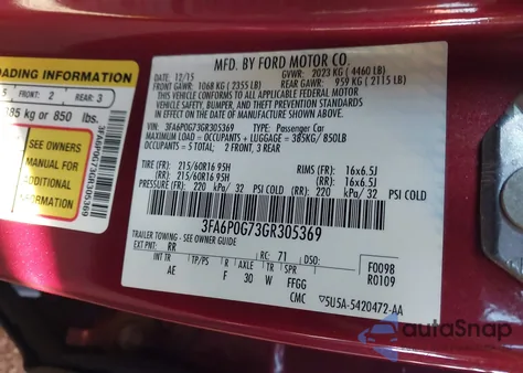 2016 Ford Fusion S из США, поврежденный, VIN 3FA6P0G73GR305369